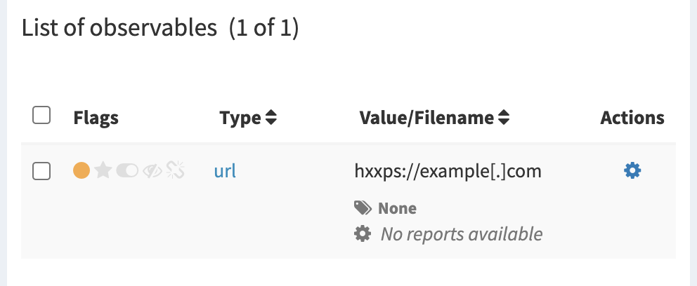 Screenshot a single url observable with the Actions button