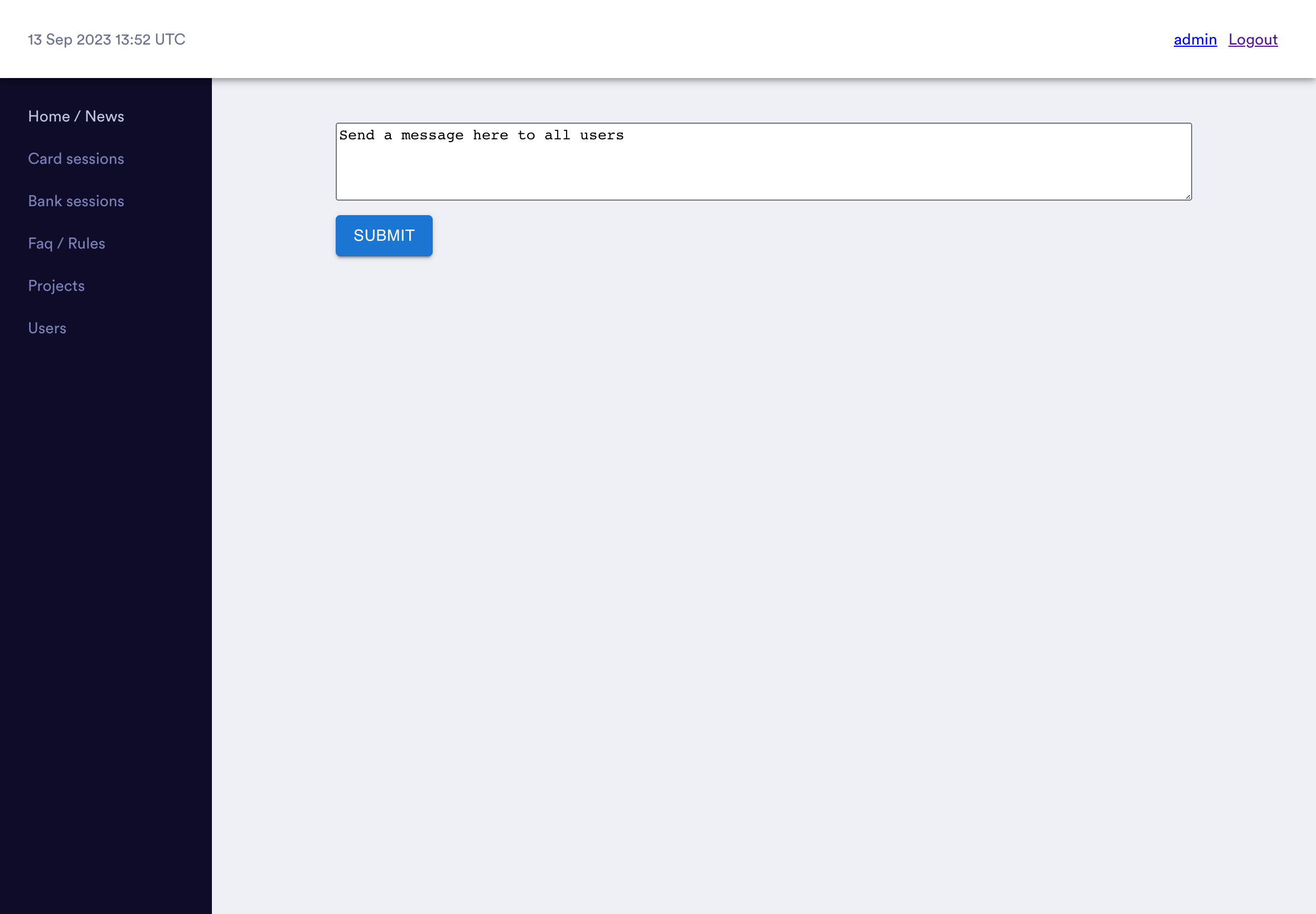 The admin interface for sending news updates to workers